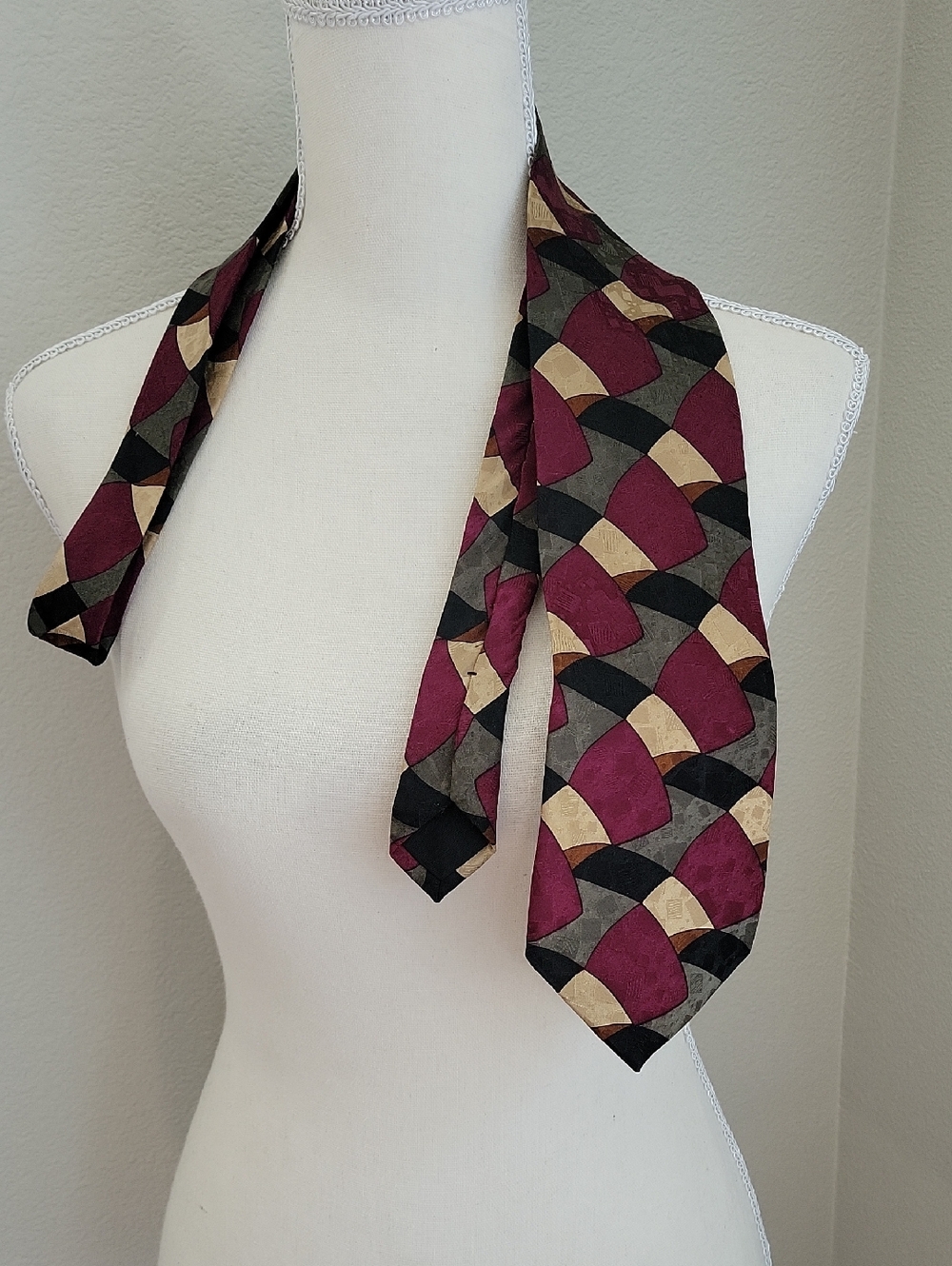 Ziggurat Men's Silk Tie in Burgundy Multi-Color